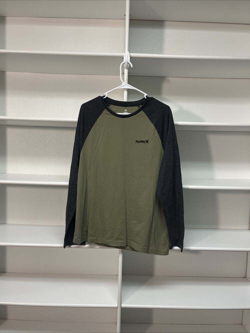 Mens Hurley Green & Gray Long Sleeve Embroidered Logo Shirt Size Large